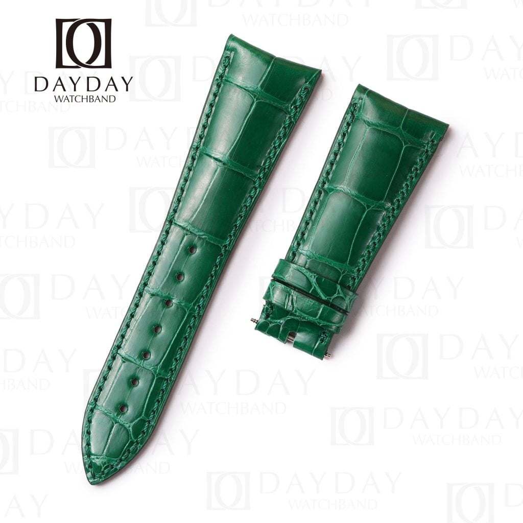 Curved End custom Alligator green leather watch band for Audemars Piguet Millenary strap