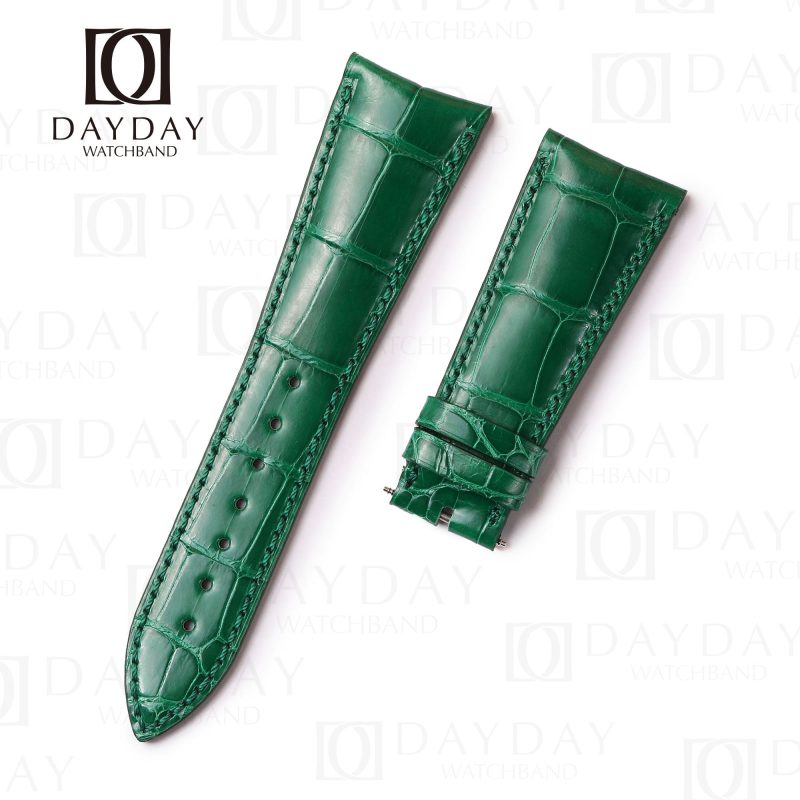 Curved End custom Alligator green leather watch band for Audemars Piguet Millenary strap