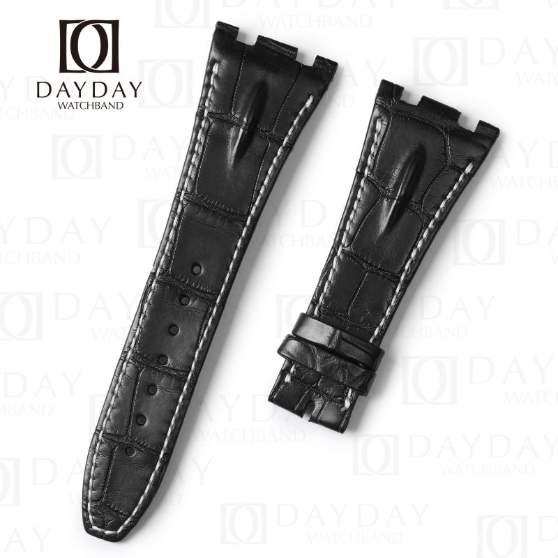 Aftermarket leather strap Black Alligator for AP Audemars Piguet Royal Oak Offshore watch band replacement