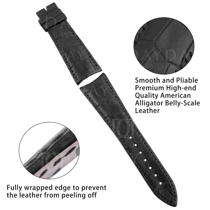 Audemars-Piguet-Millenary-Curved-End-replacement-Black-alligator Leather-watch-band strap belt