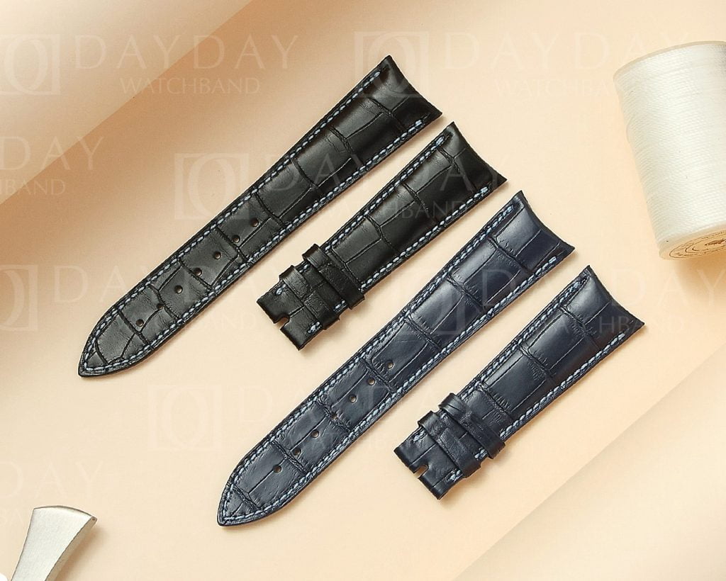 Audemars-Piguet AP-Millenary 4101 Oval Shape Maserati Anniversary 90 -Curved-End-replacement-Black blue alligator-Leather-watch-band strap
