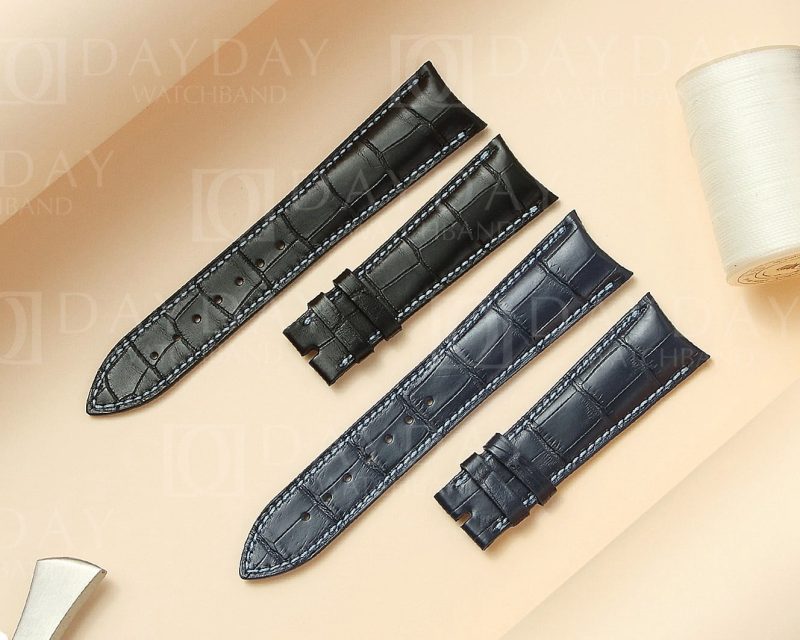 Audemars-Piguet AP-Millenary 4101 Oval Shape Maserati Anniversary 90 -Curved-End-replacement-Black blue alligator-Leather-watch-band strap