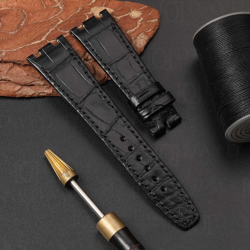 Buy Custom Audemars Piguet AP Royal Oak Black leather strap Alligator watch band (2)