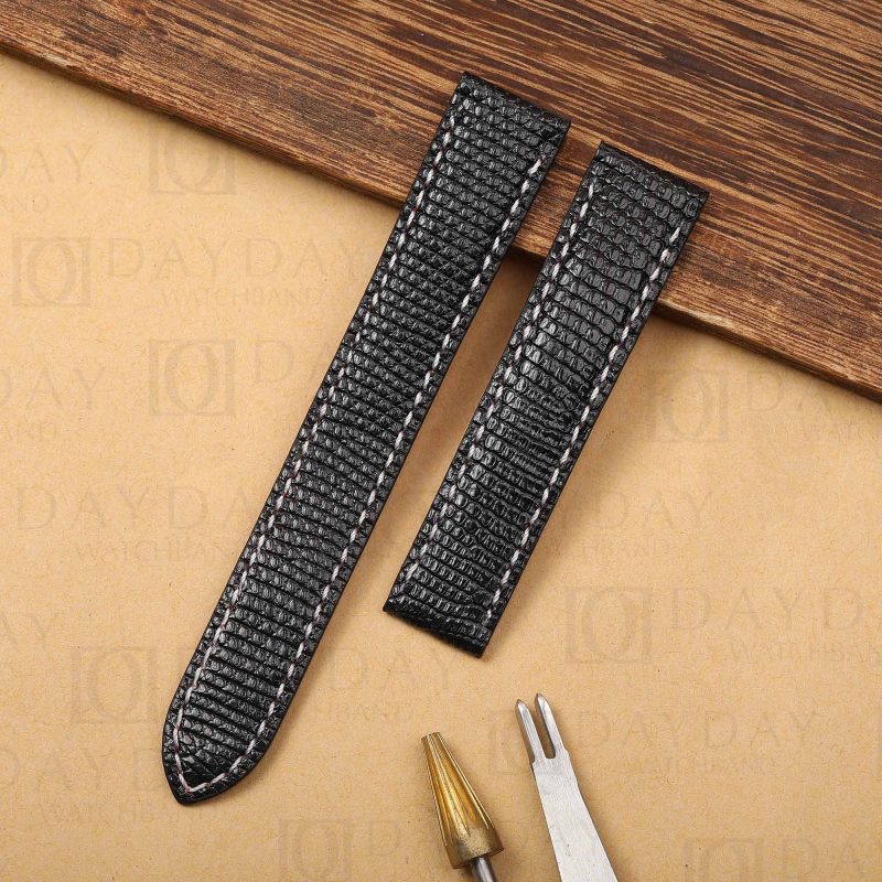 Buy Custom genuine reptile skin Black leather Cartier Tank Solo watch bands (2)