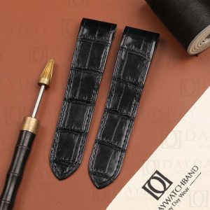 Buy custom crocodile watch belt for Cartier Santos 100 midsize large size Replacement Black leather watch band strap Alligator