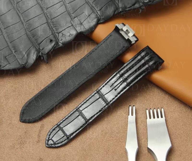 Custom Cartier Roadster strap black alligator leather replacement watch band 19mm 20mm