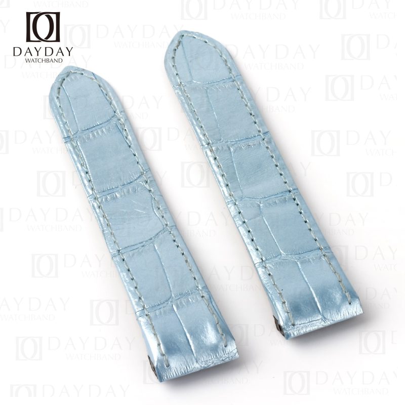 Buy custom bespoke Cartier-Santos-100-midsize-large-size-Replacement-leather-wristwatch-bands watch strap-Ice-blue-America-Alligator leather