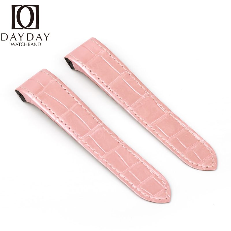 Buy custom crocodile watch belt for Cartier-Santos-100-midsize-large-size-Replacement-pink-leather-watch-band-strap-Alligator