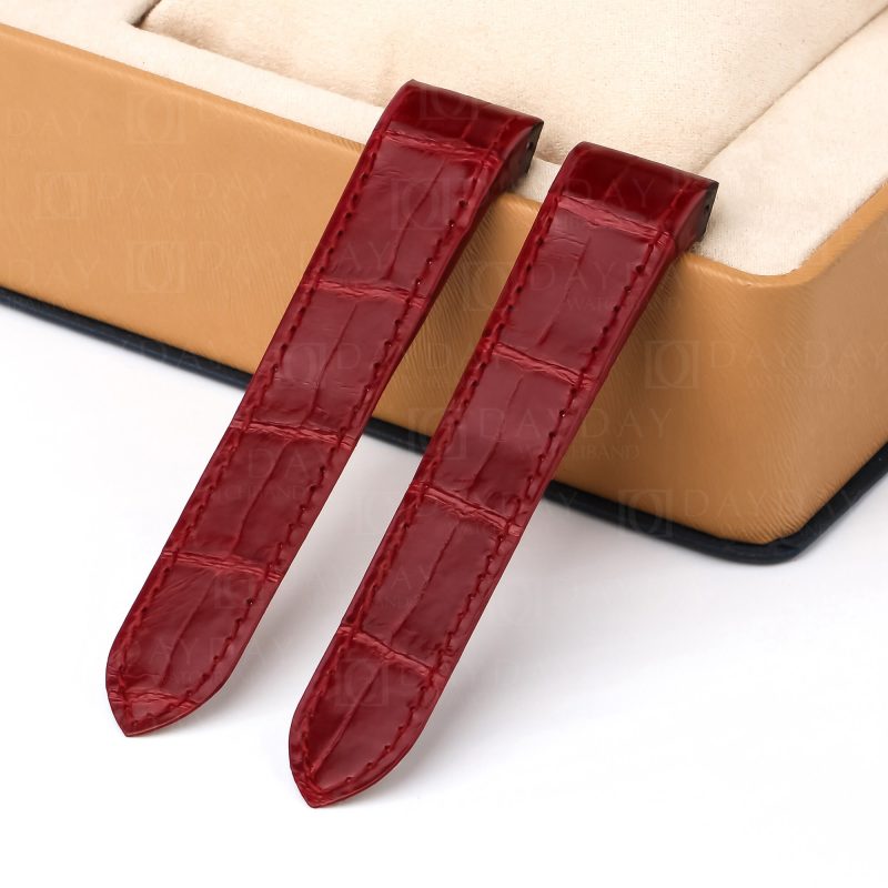 Buy custom crocodile watch belt for Cartier-Santos-100-midsize-large-size-Replacement-red-leather-watch-band-strap-Alligator