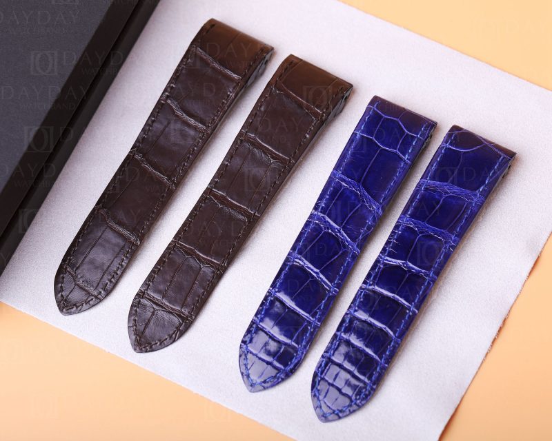 Buy custom crocodile watch belt for Cartier-Santos-100-midsize-large-size-Replacement-brown blue-leather-watch-band-strap-Alligator