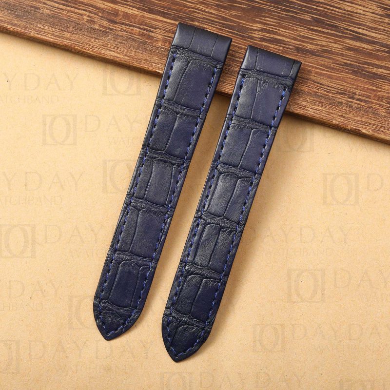 Cartier santos Galbée Galbee Carree 29mm old style replacement Deep blue alligator leather strap