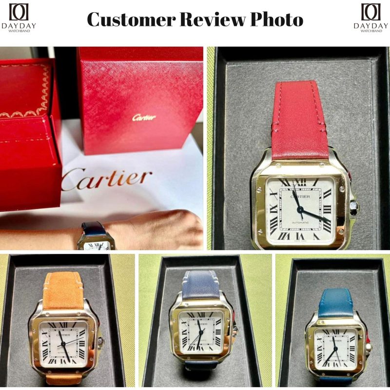 Custmer review of Daydaywatchband custom handmade red blue grey calfskin leather watch strap replacement for Cartier Santos sale