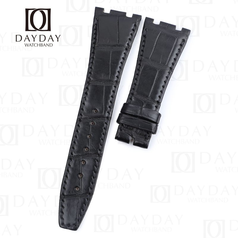 Custom Audemars Piguet Royal Oak Black leather strap Alligator watch band