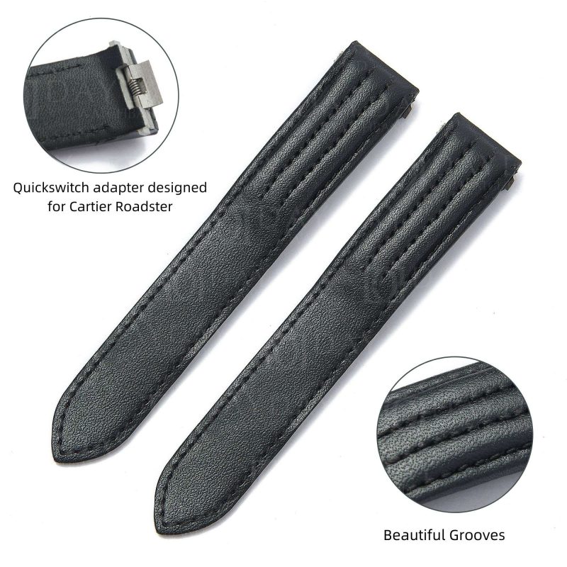 Custom Black leather watch band for Cartier Roadster strap best sale