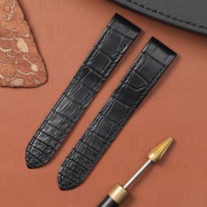 Custom Cartier santos Galbée Galbee Carree 29mm old style replacement black alligator leather strap (3)
