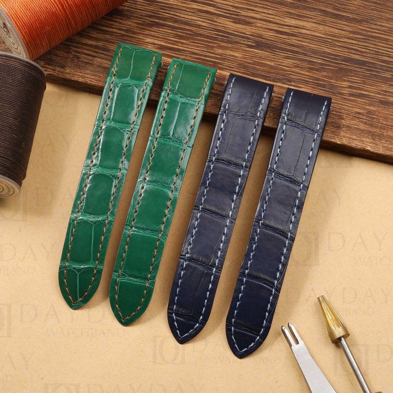 Custom Green Dark blue Cartier Roadster Alligator Leather watch Strap