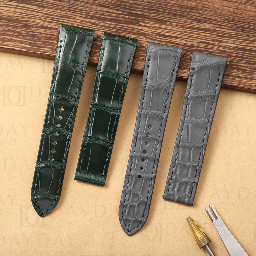 Custom Green Grey cartier santos quick realse alligator watch strap