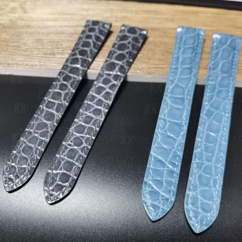 Custom alligator blue leather watch band for Cartier Tank - replacement strap 16mm 18mm 20mm 23mm