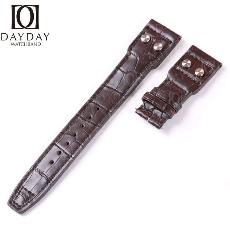 Custom-brown alligator-leather-watch-band strap-with-rivets-22mm-replacement-IWC-Big Pilot-watch-strap