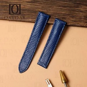 Custom genuine lizard skin blue leather watch strap replacement Single type for Cartier Tank & Ronde Solo watch