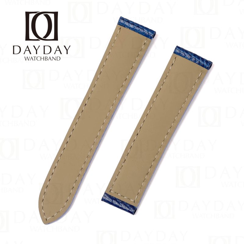 Custom genuine lizard skin blue leather watch straps replacement Single type for Cartier Tank & Ronde Solo watch