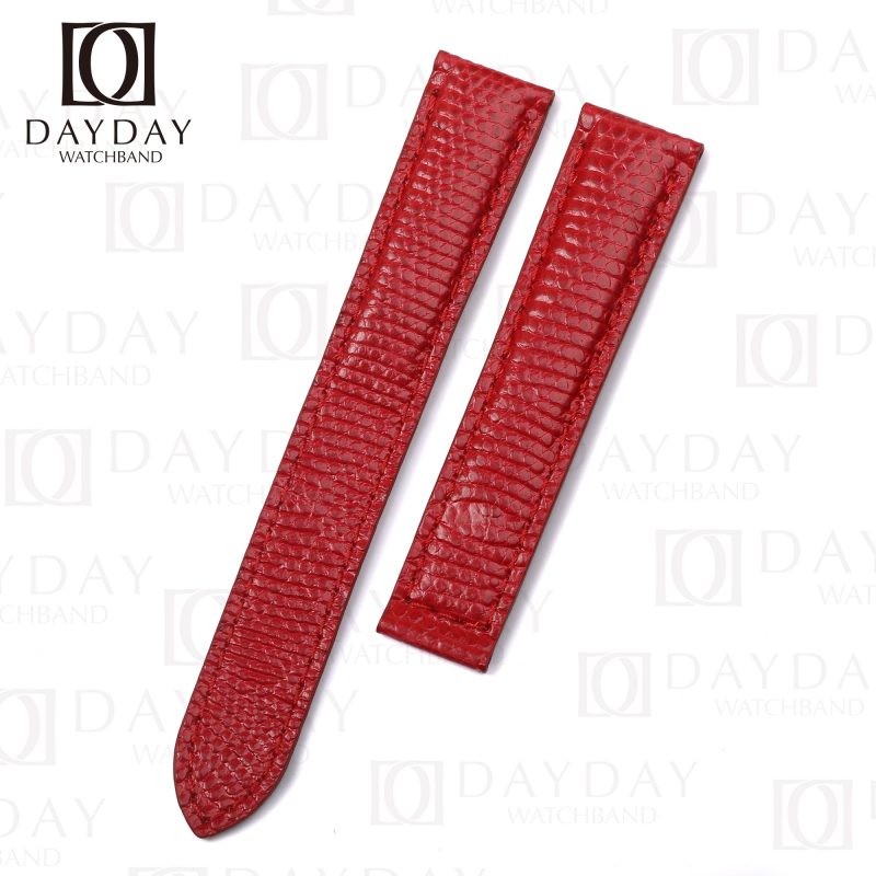 Custom genuine reptile skin Red leather Cartier Tank Solo watch bands