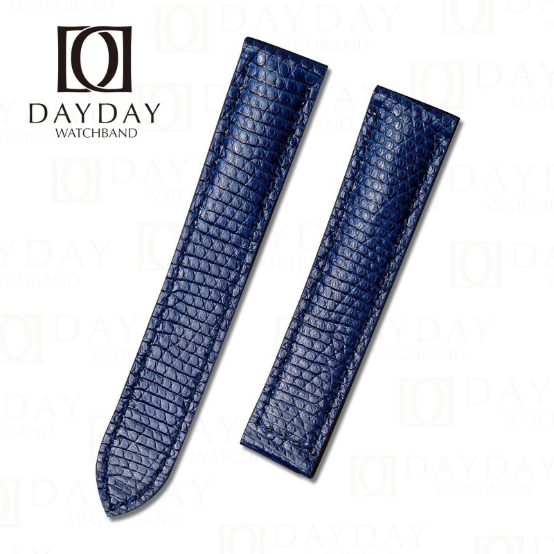 Custom genuine reptile skin blue leather Cartier Tank Solo watch bands