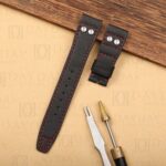 Custom handmade IWC Big Pilot Black santoni calfskin leather watch band straps with rivets 43 22mm aftermarket price