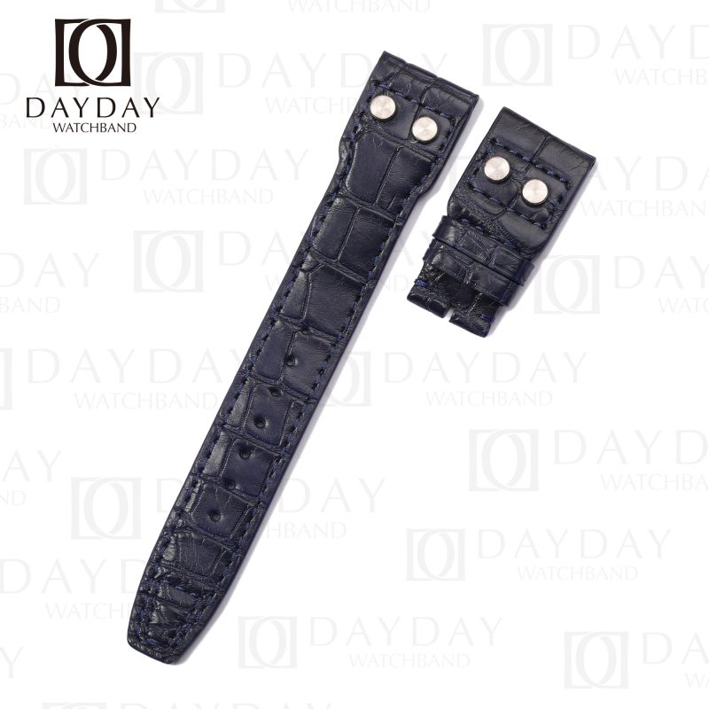 Custom handmade IWC Big Pilot genuine Dark blue Alligator brown leather strap replacement 21mm 22mm rivets watch band for sale aftermarket