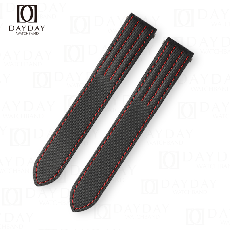 Custom replacement Black canvas nylon strap Red stitching for Cartier Roadster watch band 20mm 19mm