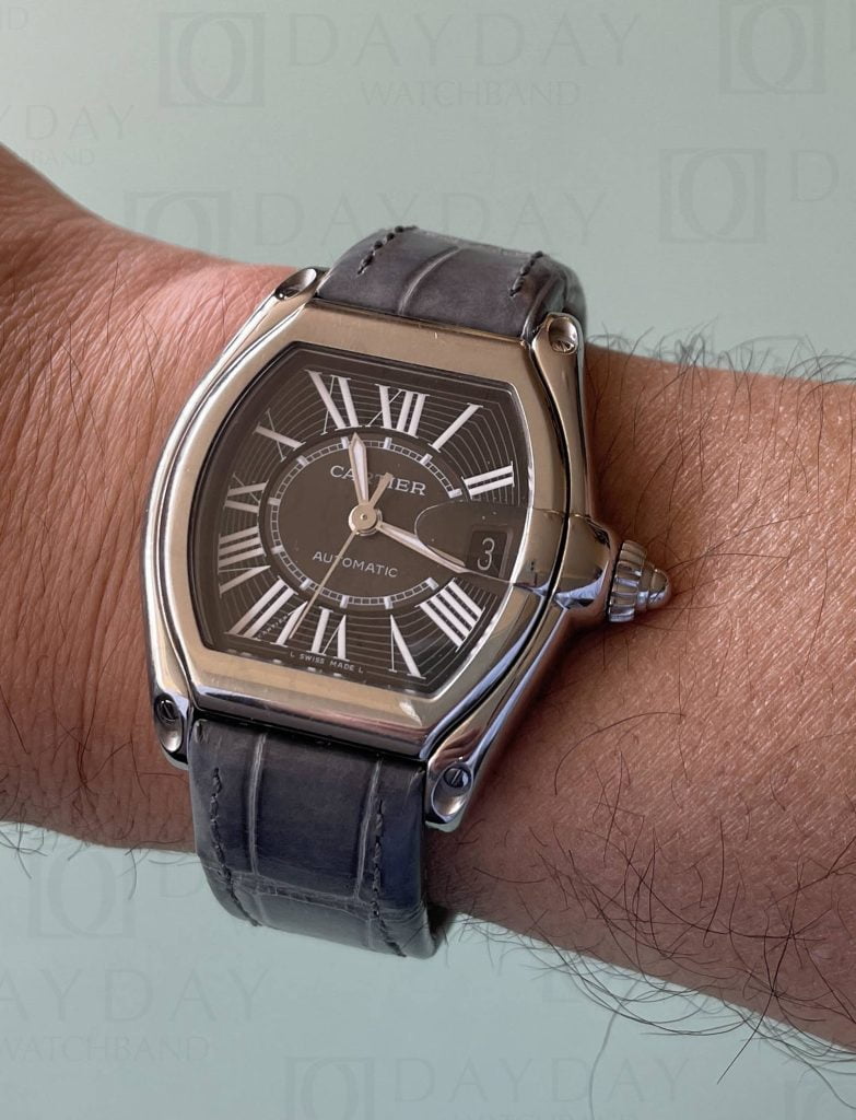 Custom replacement grey alligator leather watch band for Cartier Roadster 2510 2618 strap