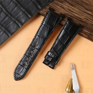 Custom replacement black alligator leather watchbands for Patek Philippe PP Nautilus 5711 5712 strap for sale