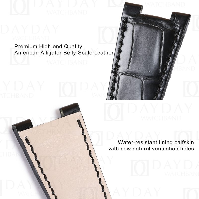 Custom replacement black alligator leather watchbands for Patek Philippe Nautilus 5711 5712 strap