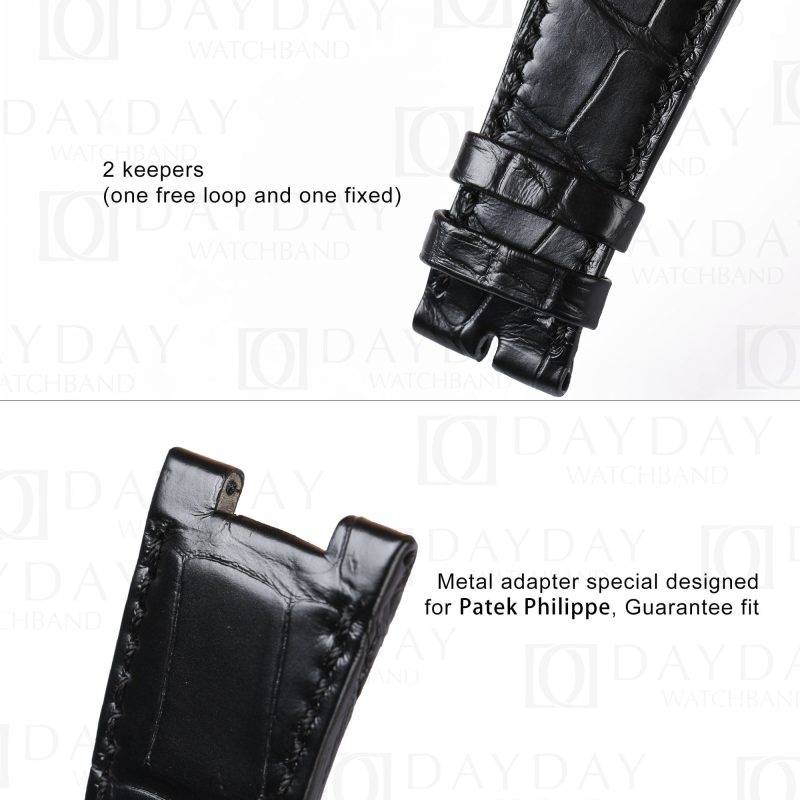 Custom replacement black alligator leather watch bands for Patek Philippe Nautilus 5711 5712 strap for sale