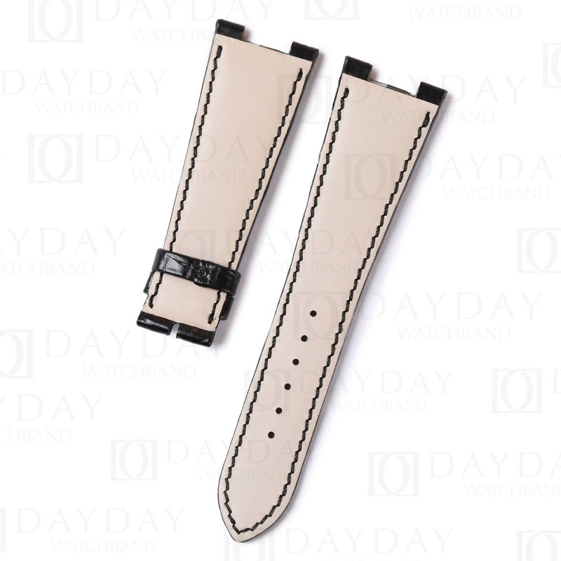 Custom replacement black alligator leather watch bands for Patek Philippe Nautilus strap price