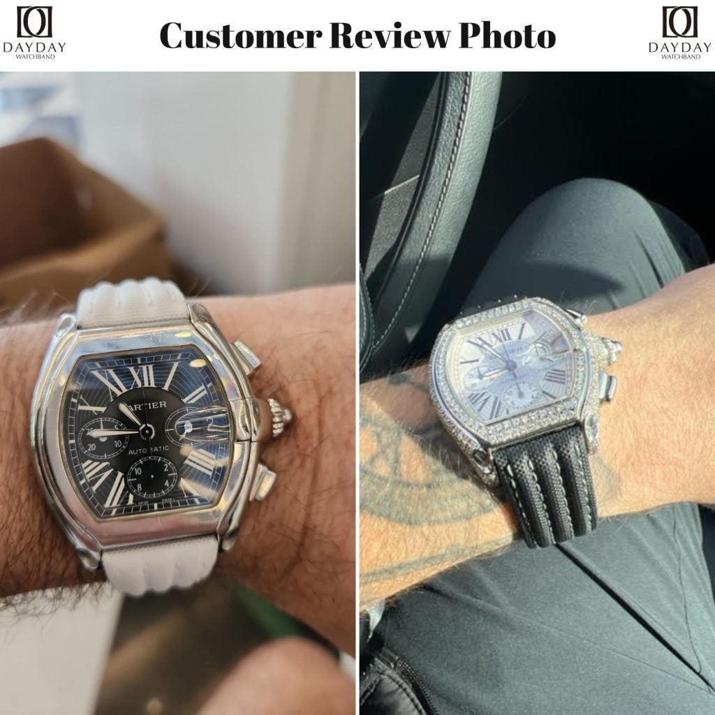 Customer Revies Photo for custom handmade white black nylon watch strap for Cartier Roadster Daydaywatchband