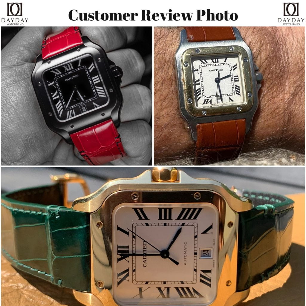 Daydaywatchband Customer Revies Photo for Cartier New Santos Custom handmade alligator leather watch strap replacement for sale