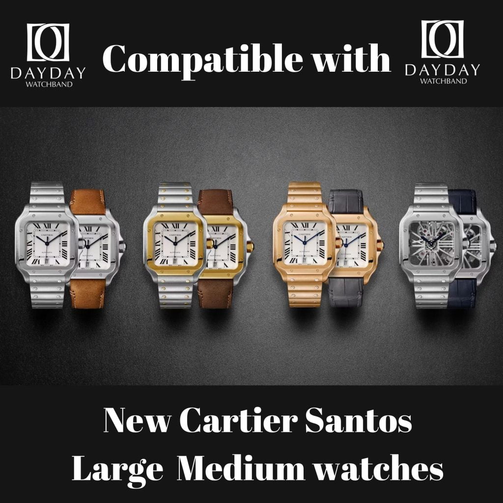 Daydaywatchband custom handmade leather watch strap for Cartier Santos compatible with Santos Medium Large