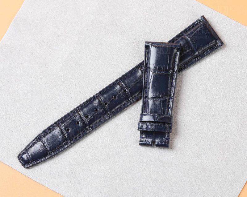 Custom Handmade-genuine alligator-blue-leather-watch-band strap replacement-20mm 21mm for-IWC Portofino Portuguese Portugieser Pilot-straps-for-sale aftermarket