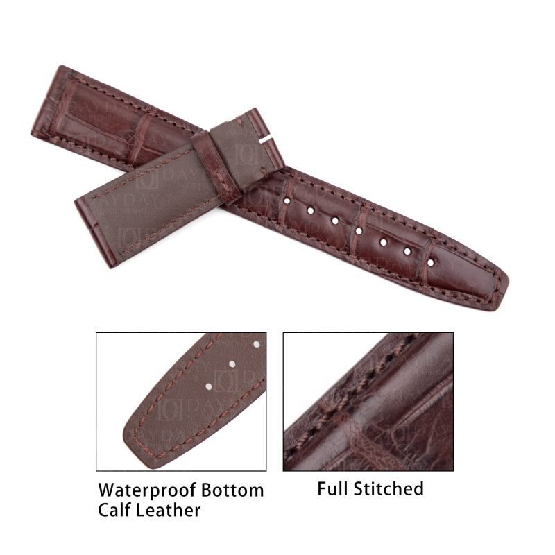 Custom Handmade-genuine brown crocodile alligator leather IWC-Portugieser Portuguese-strap-replacement-for-sale-22mm-custom-made for sale at low price