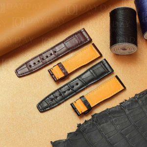 Custom Replacement IWC Pilot Chronograph LE PETIT PRINCE Mark XVIII 20mm 21mm black brown Alligator leather watch band strap Santoni