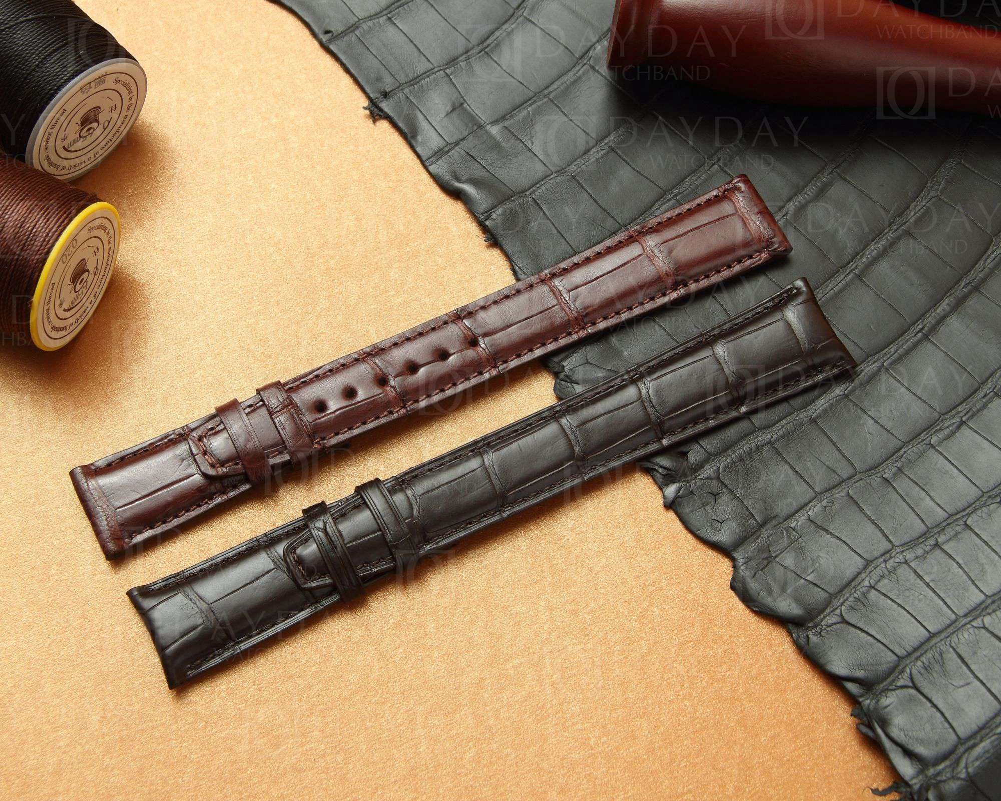 Custom Handmade-genuine alligator-black brown-leather-watch-band replacement-for-IWC Portugieser Portuguese Portofino -straps-for-sale aftermarket