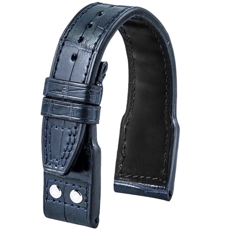 Custom-blue alligator-leather-watch-band strap-with-rivets-22mm-replacement-IWC-Big Pilot-watch-strap