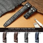 IWC-Big-Pilot-Alligator-brown black-leather-strap-replacement-21mm-22mm-rivets-watch-band