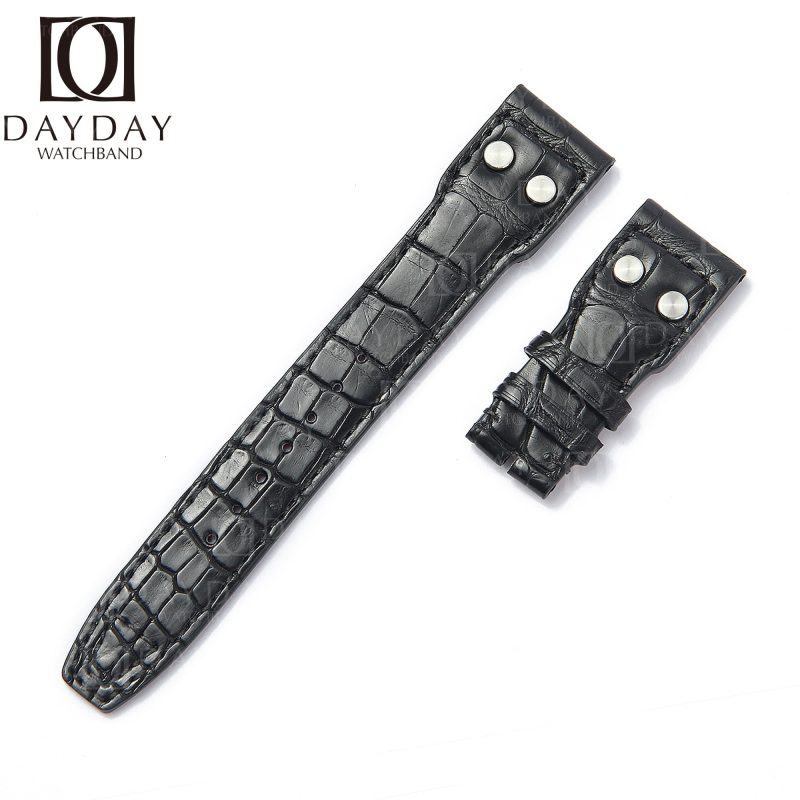 Custom handmade IWC-Big-Pilot-genuine black Alligator-brown-leather-strap-replacement-21mm-22mm-rivets-watch-band for sale aftermarket
