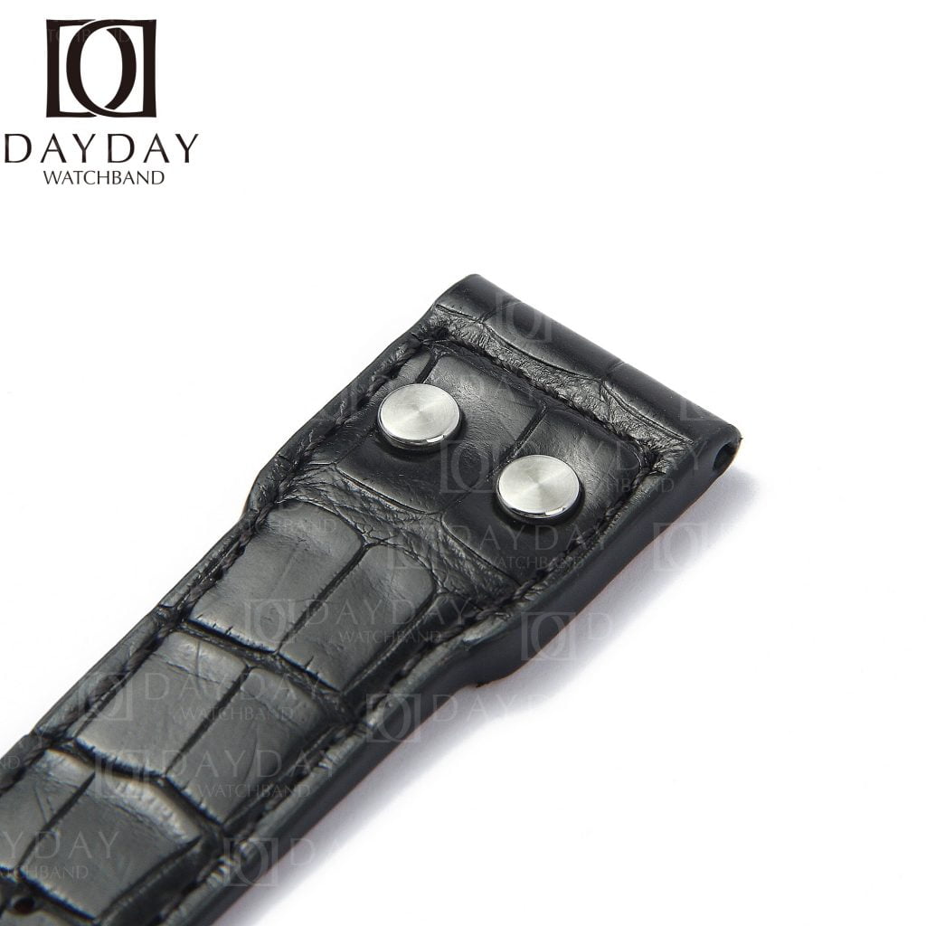 Custom handmade IWC-Big-Pilot-genuine black Alligator-brown-leather-strap-replacement-21mm-22mm-rivets-watch-band for sale aftermarket