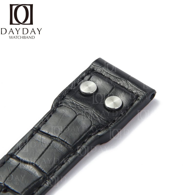 Custom handmade IWC-Big-Pilot-genuine black Alligator-brown-leather-strap-replacement-21mm-22mm-rivets-watch-band for sale aftermarket