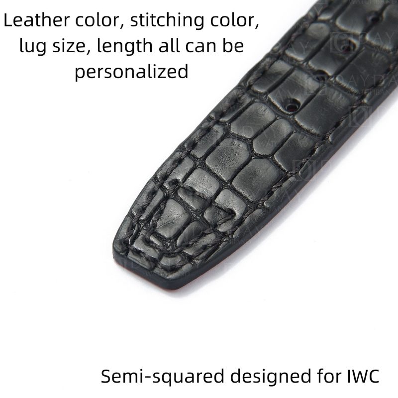 Custom handmade IWC-Big-Pilot-genuine black Alligator-brown-leather-strap-replacement-21mm-22mm-rivets-watch-band for sale aftermarket