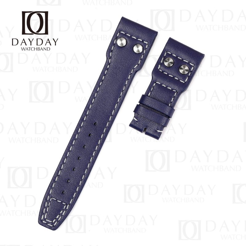IWC Big Pilot Blue calfskin leather watch band strap with rivets