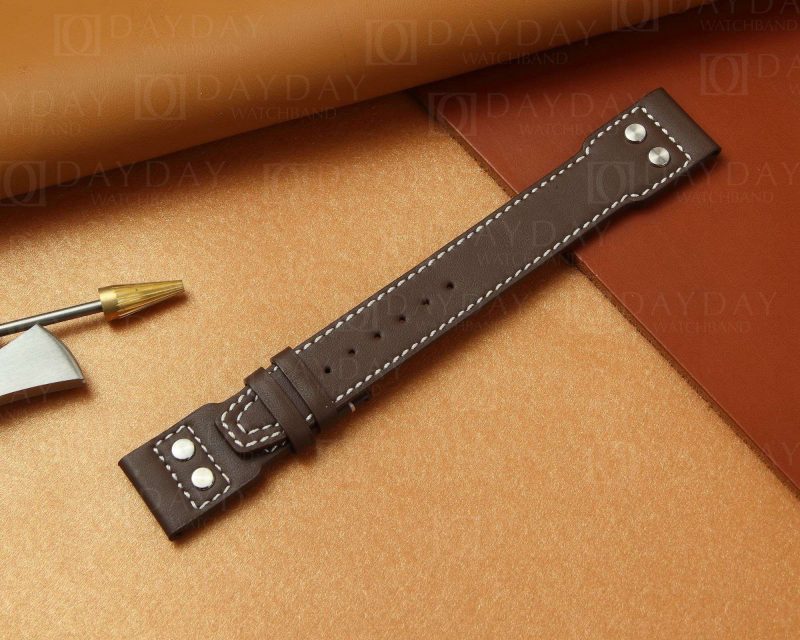 Personalized bespoke IWC-Big-Pilot-brown-calfskin-leather-watch-band-strap replacement-with-rivets 43 22mm for sale